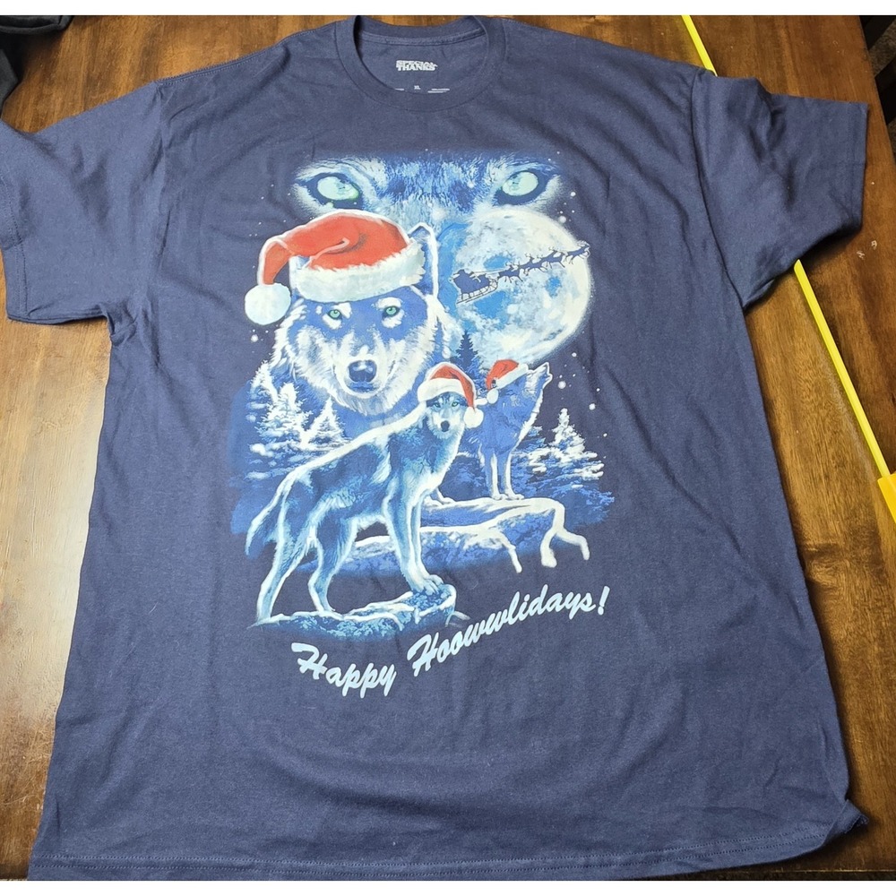 Special Thanks Happy Howlidays Wolf Christmas Graphic T-Shirt XL NEW